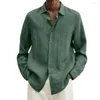 Men's Casual Shirts Cotton Linen Solid Colors Turn-down Collar Long Sleeve Button Loose Blouse2023 Spring Summer Men's Breathable