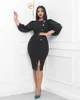 Casual Dresses 2023 Top Quality Young Sexy Office Lady Solid Sweet Strapless Full Sleeve Fashion Women Long Spit Pencil Dress