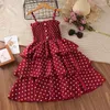 Abiti da ragazza 2023 Stile Full Print Dot Summer Girls Dress Bretelle per adolescenti di grandi dimensioni per abiti da principessa per bambini