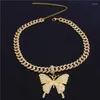 Pendant Necklaces Sparkling Iced Out Zircon Large Butterfly Necklace For Women Silver Color 12mm Tennis Chain Hip Hop Jewelry