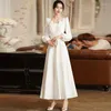 Casual Dresses S-3XL Ladies White Formal Elegant Dress Folds Ankle-length Puff Sleeve Square Collar Vintage Maxi Women Party Night Robe