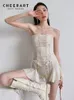 Kvinnors Jumpsuits Rompers Cheerart Renaissance 2 Piece Bandage Corset Top Leather Cross Backless Tube Beige Bustiers Corsets Vintage Summer 230104