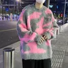 メンズセーターZCSMLLビンテージセータークルークルーマンズ秋の冬の日本のモヘアストライプニットウェアハイストリートファッションルーズ男性