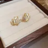 Hoop Earrings Korea Rose Flower For Women Gold Color Luxury Green White Crystal Leaf Plant Small Wedding Jewelry