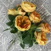 Decorative Flowers Artificial Silk Tea Rose Simulation Bouquet Wedding Bride Holding Home Living Room Garden Roses Green Plant Decoration