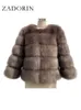 女性の革のフェイクザドリン高品質の毛皮のコート豪華なふわふわウォーム34スリーブジャケット冬の短いミンクアウター230105