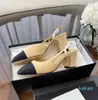 Dress Shoes Classic designer sandals High Quality Womens wedding summer thick heels fashion round head slides leather Platform office large size sandal Wirh Bo