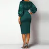 Casual Dresses Autumn Winter Dress Women 2023 Sexig V-ringning Bright Silk Long Party Plus Size Slim Office Pencil BodyCon