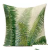 Cushion/Decorative Pillow Cotton Linen Decorative Throw Pillows Monstera Palm Leaf Tropical Green Plant Cushion Er For Sofa Living R Dhkuo