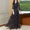 Robes décontractées printemps été tempérament robe en mousseline de soie florale Vintage noir Boho longue pour les femmes mode manches Vestido Q385