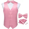 Men's Vests Solid Pink Unique Men's Vest With Bowtie Pocket Square Sets Novelty Sleeveless Waistcoat For Man Accessories Pre-tied