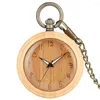 Pocket Watches Concise Bamboo Quartz Watch Men Women Carved Arabic Numerals Dial Bronze Sweather Chain Pendant