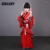 Stage Draag Traditionele Chinese Hanfu Woman Dancing Clothing White Classic Dress Folk Dance Costuums For Kids Girls Childs Rood Blue