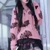 Kadın Sweaters Y2K Gotik Yarasa Baskı Siyah Kazak Peri Grunge Moda Kış estetik Pembe Külot Harajuku Uzun Kollu Üst