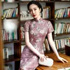 Etniska kläder sexiga kinesiska spetsar qipao överdimensionerad 3xl 4xl våren cheongsam emboridery blommig kväll festklänningar klänning kort smal vestidos