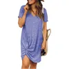 Casual Dresses Short Sleeve V Neck Solid Color Female Knot Loose Mujer Vestidos Dress Fashion