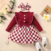 Robes d'automne pour filles, robe pour bébé, manches longues, mode, col rond, nœud papillon, imprimé à carreaux rouge, ligne a pour bébé