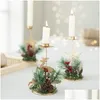 Christmas Decorations Tabletop Wrought Iron Candlestick Xmas Table Ornament Snowflake Elk Pendant Candle Holder For Home Decoration Dhvvs