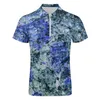 Polo's Blue Abstract Print Polo Shirts Mens Digital Art Casual Shirt Summer Grappige Zipper T-shirts met korte mouwen aangepaste extra grote tops met korte mouwen