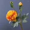 Decorative Flowers Red Artificial Peony Branch Wedding Bridal Bouquet Home Dining Table Bedroom Garden Decoration Simulation Silk Burnt Edge