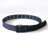 Belts 1Pc Creative Double Grommet Hole Buckle Belt Wide Canvas Male Black Waist Strap For Men Jeans Accessories