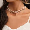 Choker Korean Elegant Flower Pearl Decor Necklace Vintage Neck Chokers For Women 2023 Fashion Beautiful Chain Unusual Jewelry