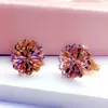 Stud Earrings 585 Purple Gold Plated 14K Rose Double Flower Ear Studs Elegant For Women Engagement Jewelry Girlfriend