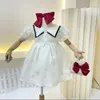 Fille Robes Enfants Filles Robe D'été Style Coréen Belle Bébé Princesse Blanc Couleur À Manches Courtes Dentelle Enfants Vêtements