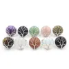 YOWOST Natural Gemstones Round Ring Silver Color Reiki Tree of Life Wire Wrap Finger Rings Size Adjustable for Women Men jewelry BT013