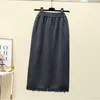 Faldas con borlas y abertura para mujer, falda recta de cintura alta elástica, prendas de punto de invierno, holgadas e informales, coreanas, O377