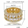 Med sidor Stones dubbelrader ringar hiphop lysande 18k Real Gold Plated Cubic Zircon Diamond Finger Ring Jewelry Drop Delivery DHOT0