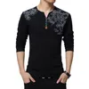 Men's T Shirts T-Shirt Long Sleeves Cotton Fashion Floral Print V-Neck Casual Loose Bottom Shirt Man Clothing Brand Tees Plus Size 5XL