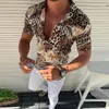 Camisas casuais masculinas Camisa sexy com estampa de leopardo Manga curta Slim Moda Simples TopCasual Masculino