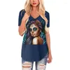 Women's T Shirts Nopersonality Girl Shirt Day Of The Dead Style Fashion Oversized Short Sleeve Top Casual Streetwear Smooth Blouse For Woman