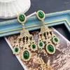 Stud Earrings Statement Green Marble Stones Pendant Rhinestone Pendientes Accessories