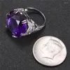 Fedi nuziali Anello rotondo in pietra con zirconi cubici per donna Uomo Viola bianco con micro cristalli Gioielli in argento per feste