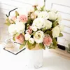 Decorative Flowers Artificial Flower Rose Silk Bride Holding Bouquet Autumn Wedding Scene Home Living Room Party Supplies DIY Fake