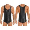 Men's Body Shapers Glossy Stretchy Bodysuit Wrestling Singlet Leotard Skinny Jumpsuit Sleeveless Fitness Sexy Mens Lingerie Bodybuilding