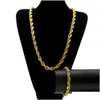 Ожерелье браслета 10 мм хип -хоп скрученных веревочных цепей Ювелирные изделия, набор золота, накрытый густым тяжелым длинным длинным бракером для капли в скале мужчин. Доставка Dhnls
