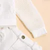 衣類セット2023 0-4Yファッション幼児少女ホワイト3PCSメッシュ長袖フード付きスウェットシャツベストクロップトップホールデニムパンツフォールセット