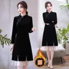 Ethnische Kleidung schwarz qipao schlanker Stil Vintage Frauen plus Größe Chinesische Kleidung moderne Verbesserung der weiblichen Cheongsam Herbst Velvet 4xl