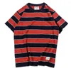 Men's T Shirts Striped Short Sleeve T-shir Mens Summer Wide Crew Neck Half-Sleeve Color Block Casual Loose Cotton Tee Men