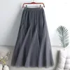 Skirts Solid Pleated Fairy Gauze Skirt Spring 2023 Slim Line Large Swing Medium Length Summer Versatile Elastic