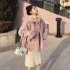 Kvinnors päls toppar koreanska mode ren färg casual fluffy mink kort faux kappa kvinnor blossade ärmar vinter plysch tröja