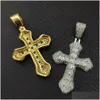 Pendentif Colliers Brillant Diamant Pierre Croix Pendentifs Collier Bijoux 18K Véritable Plaqué Or Hommes Femmes Cadeau Religieux Drop Delivery Dhvdh