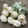 Dekorativa blommor Silk Blommor Arrangemang Artificiell beläggning Dew Rose Wedding Pography Bouquet Home Living Room Garden Fake Roses Decor