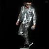 남자 바지 유럽계 미국인 실버 리벳 바 가수 무대 바지 무대 남자 의상 가짜 가죽 메일 캐주얼 패션