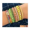 Charm Bracelets Colorf Rhinestonel Miami Enamel Curb Cuban Bracelet Women Jewelry Hip Hop Thick 8Mm Gold Color Link Heavy Drop Delive Dhvhx