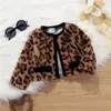 Clothing Sets Autumn Winter Toddler Girls Letter Leopard Print Fur Patchwork Long Sleeve Dress Jacket Tops Headband Baby's 230105