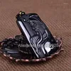 Pendant Necklaces Chinese Handmade Natural Black Obsidian Carved GuanGong Lucky Blessing Amulet Pendants Beads Necklace Fine Jewelry